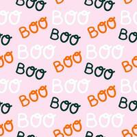 Seamless pattern of Halloween Boo doodle text on isolated background. Background in traditional colours for Halloween celebration, textiles, wall papers, wrapping paper, scrapbooking. vector