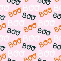 Seamless pattern of Halloween Boo doodle text on isolated background. Background in traditional colours for Halloween celebration, textiles, wall papers, wrapping paper, scrapbooking. vector