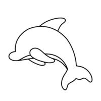 Dolphin Fish Line Icon for Coloring Page Sea Animal Cartoon Vector Illustration