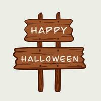 Happy Halloween Wooden Board Cute Doodle Vector Illustration