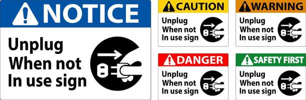 Warning Unplug When Not In Use Symbol Sign vector