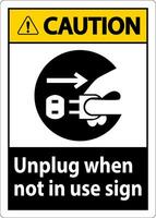 Caution Unplug When Not In Use Symbol Sign vector