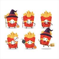 Halloween expression emoticons with cartoon character of french fries vector