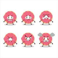 Strawberry donut cartoon character with various angry expressions vector