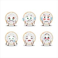 Vanilla donut cartoon character with sad expression vector