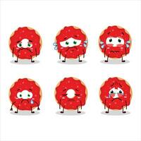 Raspberry donut cartoon character with sad expression vector