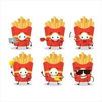 francés papas fritas dibujos animados personaje con varios tipos de negocio emoticones vector