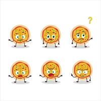 Cartoon character of greek pizza with what expression vector