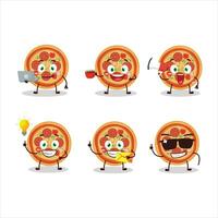 Beef pizza cartoon character with various types of business emoticons vector