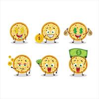 Marinara pizza cartoon character with cute emoticon bring money vector