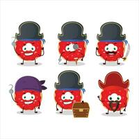 Cartoon character of raspberry donut with various pirates emoticons vector