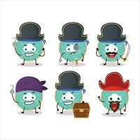 Cartoon character of vanilla blue donut with various pirates emoticons vector