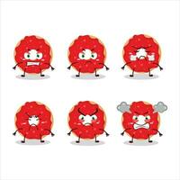 Raspberry donut cartoon character with various angry expressions vector