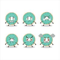 Vanilla blue donut cartoon character with various angry expressions vector