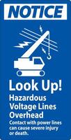 Notice Sign Look Up Hazardous Voltage Lines Overhead vector