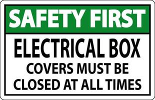 Safety First Sign Electrical Box Covers Must Be Closed At All Times vector