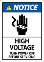 Notice Sign High Voltage - Turn Power Off Before Servicing vector