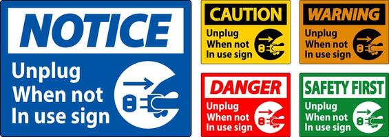 Warning Unplug When Not In Use Symbol Sign vector