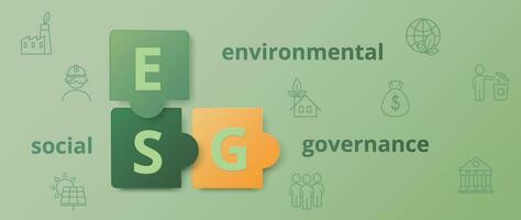 ESG banner. An abbreviation in the form of puzzles. Environment, Social, Governance. vector