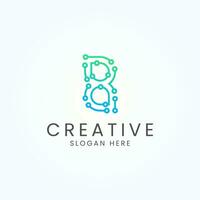 Letter B technology line dot connection logo design vector