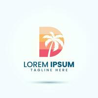 Beach Palm Tree Letter D Logo Design Vector Image