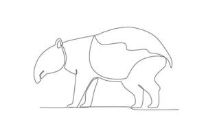 Single one line drawing of a tapir. Continuous line draw design graphic vector illustration.