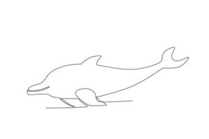 Single one line drawing of a dolphin. Continuous line draw design graphic vector illustration.