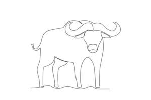 Single one line drawing of a buffalo. Continuous line draw design graphic vector illustration.