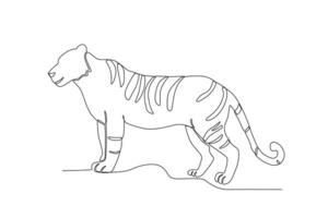 Single one line drawing of a tiger. Continuous line draw design graphic vector illustration.