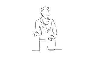 One continuous line drawing group of customer service woman giving direction to customer vector