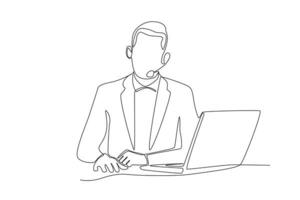 One continuous line drawing group of male customer service vector