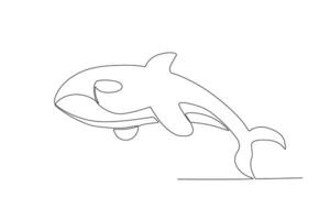 Single one line drawing of a erce whale. Continuous line draw design graphic vector illustration.