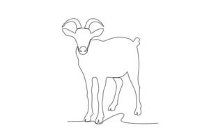 Single one line drawing of a goat. Continuous line draw design graphic vector illustration.