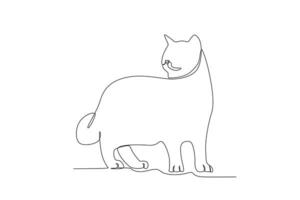 Single one line drawing of a cat. Continuous line draw design graphic vector illustration.