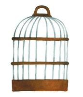 Watercolor drawing, old bird cage. vintage illustration vector