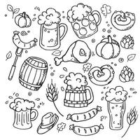 vector set in doodle style on the Octoberfest theme. cute simple drawings with beer, sausages, beer October fest