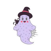 Happy Halloween ghost with spider and web vector