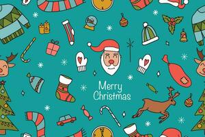 Christmas seamless pattern from doodle illustrations. Endless texture for wallpaper, web page background, wrapping paper. Vector