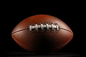 American football ball isolated on black background. Close-up view. American football ball close up on black background, AI Generated photo