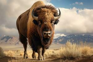 Bison in the desert of Utah in the United States of America, american bison, AI Generated photo