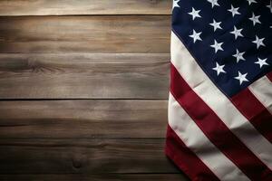 American flag on wooden background. USA flag on old wood background. American flag on wooden background, copy space, AI Generated photo