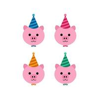 Cute Pig Birthday Party Illustration Free Vector