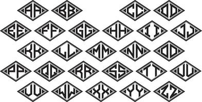 rombo extendido monograma 2 letras alfabeto fuente logo logotipo bordado vector