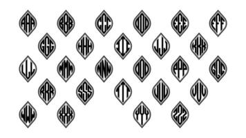 curva rombo extendido monograma 3 letras alfabeto fuente logo logotipo bordado vector