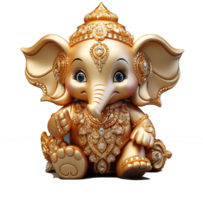 Cute Golden Ganesha God - Divine Hindu Deity Statue Symbolizing Spirituality, Icon of Faith and Worship, Ai generative png