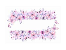 Frame with abstract pink butterflies, watercolor. Background with butterflies. vector