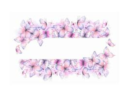 Frame with abstract pink butterflies, watercolor. Background with butterflies. vector