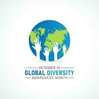 Global Diversity Awareness Month is observed every year in october. October is Global Diversity Awareness Month. Holiday concept for banner, greeting card, poster with background. vector