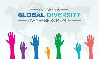 Global Diversity Awareness Month is observed every year in october. October is Global Diversity Awareness Month. Holiday concept for banner, greeting card, poster with background. vector