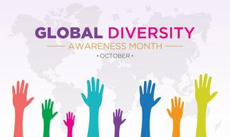 Global Diversity Awareness Month is observed every year in october. October is Global Diversity Awareness Month. Holiday concept for banner, greeting card, poster with background. vector